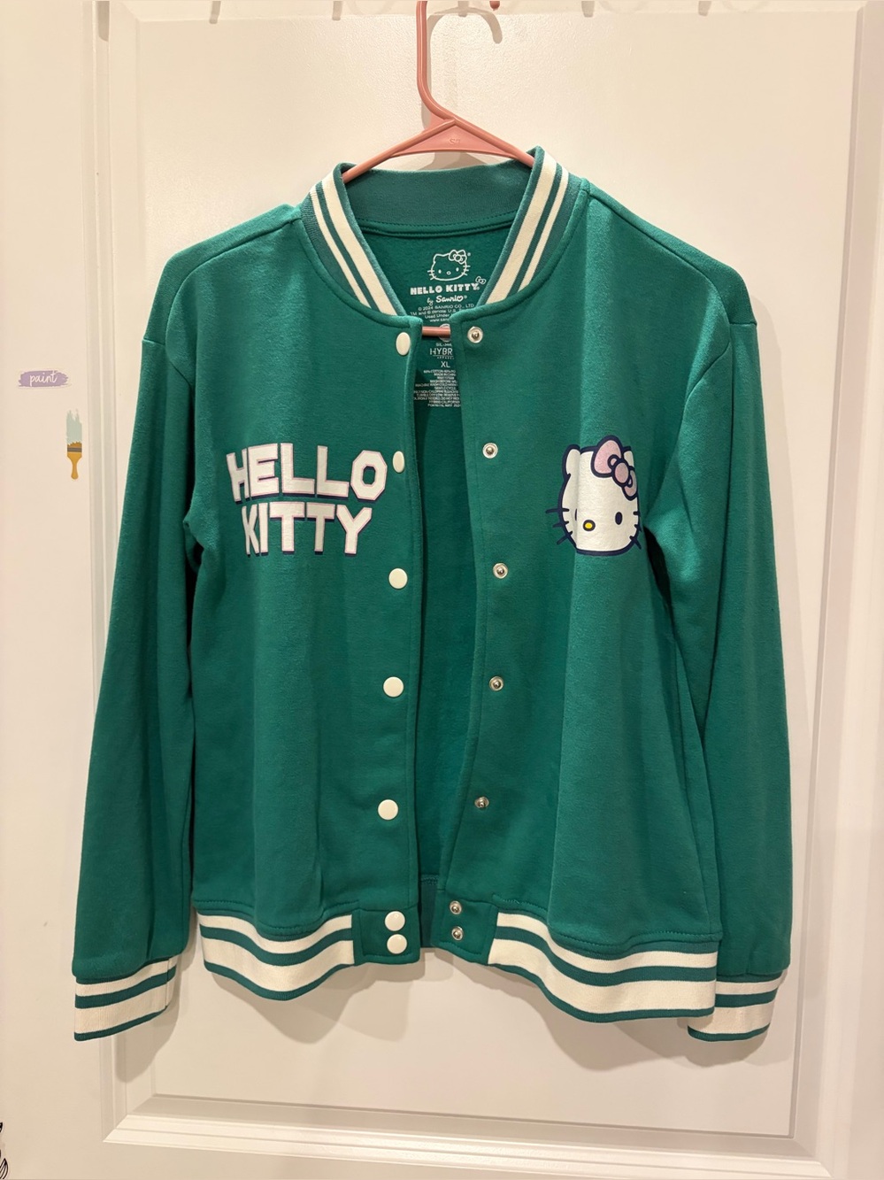 Hello Kitty Green Varsity Jacket with White Trim